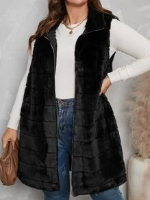 Modelyn Abrigo chaleco con cremallera de peluche - Negro - Ver 1