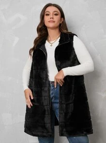 Modelyn Abrigo chaleco con cremallera de peluche - Negro - Ver 3