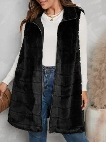 Modelyn Abrigo chaleco con cremallera de peluche - Negro - Ver 4