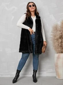 Modelyn Abrigo chaleco con cremallera de peluche - Negro - Ver 6