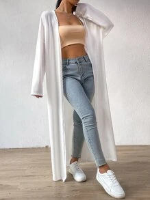 SHEIN EZwear Drop Shoulder Open Front Coat - White - View 1