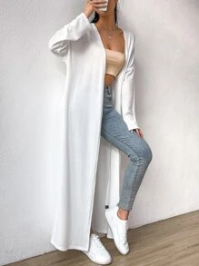 SHEIN EZwear Drop Shoulder Open Front Coat - White - View 3