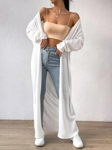 SHEIN EZwear Drop Shoulder Open Front Coat - White - View 4