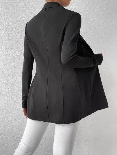 Firerie Single Button Lapel Collar Blazerwinter,Business Casual, Elegant,Black