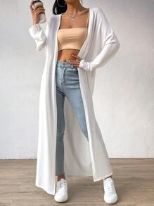 SHEIN EZwear Drop Shoulder Open Front Coat - White - View 6