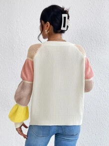 SHEIN Privé Colourblock Gathered Sleeve Duster Cardigan - Multicolor - View 2