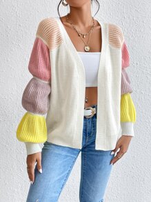 SHEIN Privé Colourblock Gathered Sleeve Duster Cardigan - Multicolor - View 4