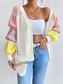 SHEIN Privé Colourblock Gathered Sleeve Duster Cardigan - Multicolor - View 5