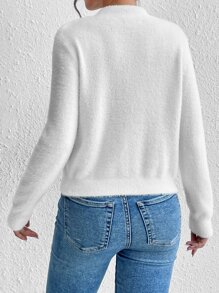 SHEIN Privé Eyelash Lace Panel Choker Neck Jumper - White - View 2