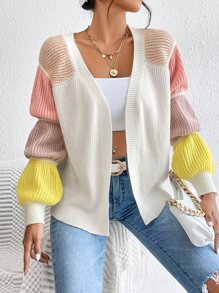 SHEIN Privé Colourblock Gathered Sleeve Duster Cardigan - Multicolor - View 6