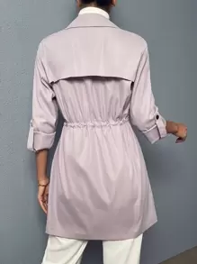 SHEIN Clasi Roll-up Sleeve Drawstring Waist Trench Coat - Purple - View 1