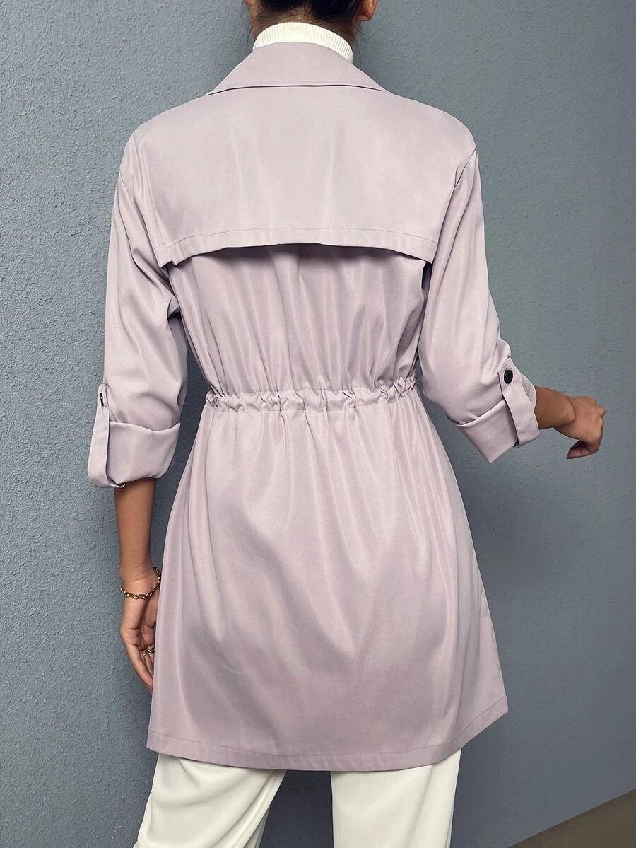 SHEIN Clasi Roll-up Sleeve Drawstring Waist Trench Coat - Purple - View 1