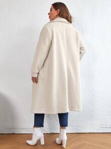 Celure Plus Lapel Neck Slant Pockets Teddy Coat - Beige - View 2