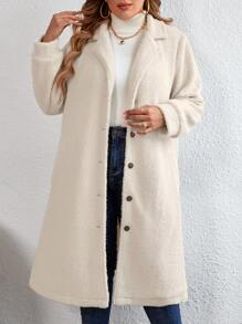 Celure Plus Lapel Neck Slant Pockets Teddy Coat - Beige - View 4
