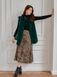 SHEIN Frenchy 開門襟毛茸茸外套馬甲 - 墨綠色 - 查看 5