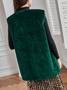 SHEIN Frenchy 開門襟毛茸茸外套馬甲 - 墨綠色 - 查看 6