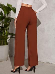 Firerie 素色拉鏈門襟闊腿褲 - 鏽棕色 - 查看 2