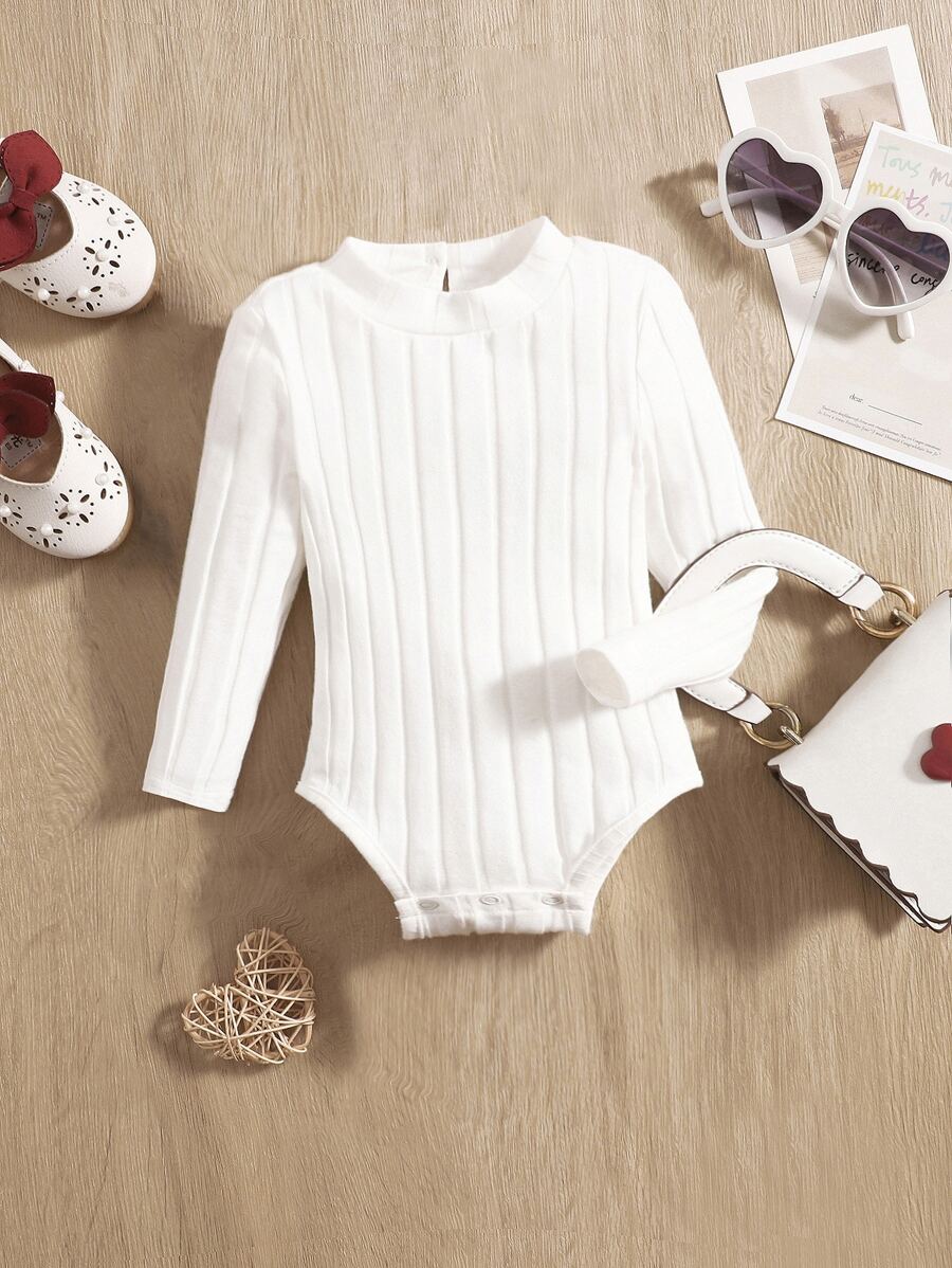 Baby Girl High-Neck Lock Hole Design Sleeveless Bodysuit, Comfortable, Cute And Sweet Style, Suitable For Summer - White - View 1