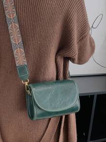 迷你針腳細節翻蓋方包 - 墨綠色 - 查看 1