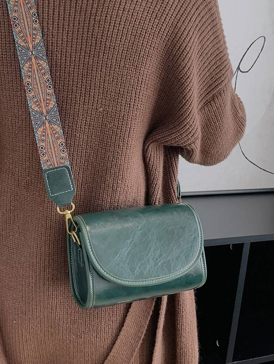 迷你針腳細節翻蓋方包 - 墨綠色 - 查看 1