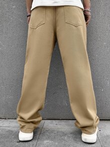 Manfinity EMRG Jeans Masculinos Sueltos Con Gráficos De Letras Y Detalles Rasgados - Camel - Ver 2
