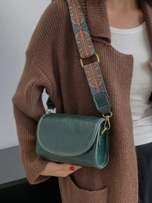 迷你針腳細節翻蓋方包 - 墨綠色 - 查看 2