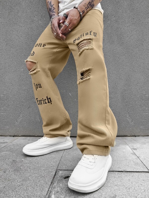 Manfinity EMRG Men Cotton Letter Graphic Ripped Jeans SHEIN USA