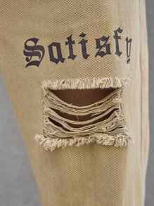 Manfinity EMRG Jeans Masculinos Sueltos Con Gráficos De Letras Y Detalles Rasgados - Camel - Ver 6