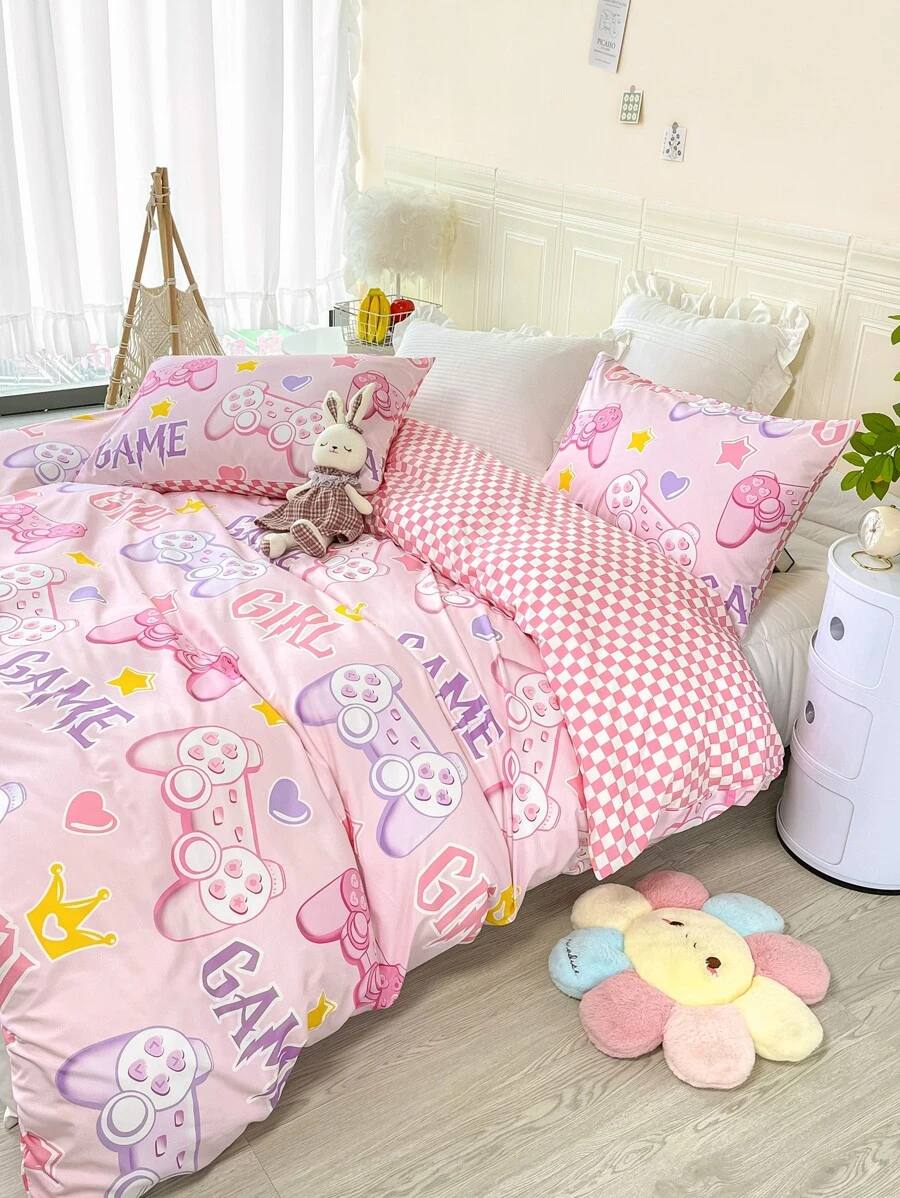 Gamepad & Letter Graphic Duvet Cover Set Without Filler - Multicolor - View 1