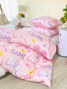 Gamepad & Letter Graphic Duvet Cover Set Without Filler - Multicolor - View 2