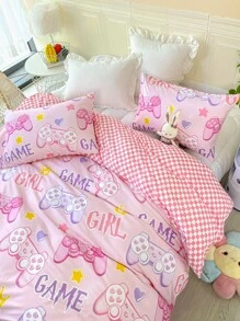 Gamepad & Letter Graphic Duvet Cover Set Without Filler - Multicolor - View 8