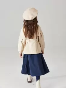 Toddler Girl Jackets Túi Nút phía trước màu trơn Giải trí - Màu Khaki - Xem 2