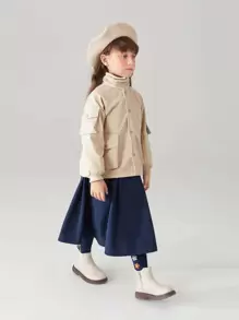 Toddler Girl Jackets Túi Nút phía trước màu trơn Giải trí - Màu Khaki - Xem 6