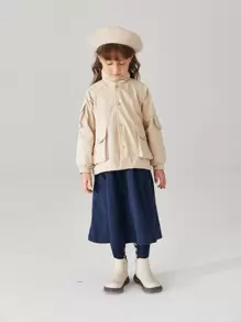 Toddler Girl Jackets Túi Nút phía trước màu trơn Giải trí - Màu Khaki - Xem 4