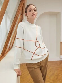 MOTF PREMIUM Jersey mezcla de lana unido en contraste - Blanco - Ver 3