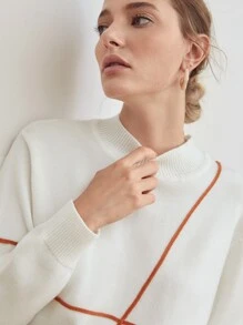 MOTF PREMIUM Jersey mezcla de lana unido en contraste - Blanco - Ver 4