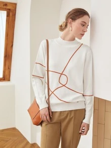 MOTF PREMIUM Jersey mezcla de lana unido en contraste - Blanco - Ver 7