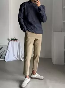 DAZY 男士Polo領條紋針織套頭毛衣 - 藏蓝色 - 查看 3