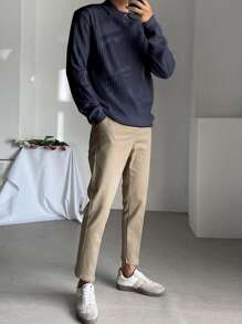 DAZY 男士Polo領條紋針織套頭毛衣 - 藏蓝色 - 查看 5