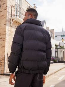 Men Zip Up Padded Coat For Winter - Black - View 2