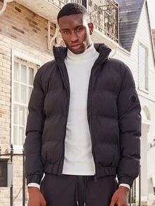 Men Zip Up Padded Coat For Winter - Black - View 3