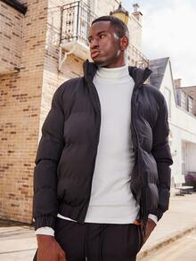 Men Zip Up Padded Coat For Winter - Black - View 5