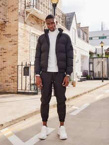 Men Zip Up Padded Coat For Winter - Black - View 6