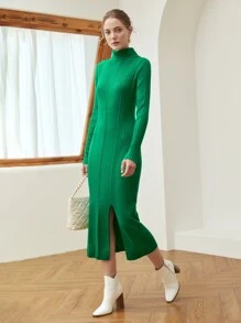 MOTF PREMIUM WOOL-MIX TURTLENECK JUMPER DRESS - Green - View 5