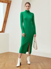MOTF PREMIUM WOOL-MIX TURTLENECK JUMPER DRESS - Green - View 8