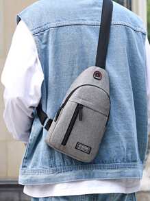 New Men's Shoulder Canvas Chest Bag Leisure Sports Travel Shoulder Crossbody Bag Sling Bag College Bag School Supplies Commute University With USB Multi-Functional Students Men Bag Belt Bag Sling Bag Winter Fanny Pack Bum Bag Side Bags Hip Bag Travel Essentials Holiday Essentials Bag For Men Summer Back To School The Sporty Life Vacation Bag Pack Waist Bag Spring - Grey - View 4