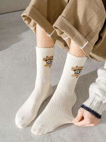 男士愛心和字母圖案中筒襪 - 米色 - 查看 3