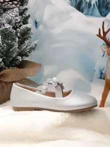 Girls Metallic Faux Pearl & Butterfly Decor Ballet Flats - Silver - View 4