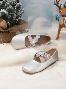 Girls Metallic Faux Pearl & Butterfly Decor Ballet Flats - Silver - View 5