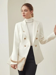 MOTF PREMIUM VISCOSE DOUBLE BREASTED BLAZER - White - View 9